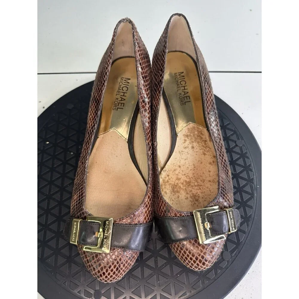 MK Michael Kors Wooden Wedge Python Heel Sz 7 M